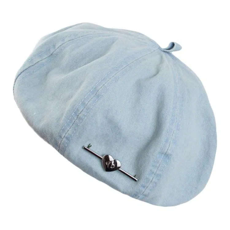 祎步康 爱心水洗帽薄款透气八角画家帽大头围显脸小帽子 牛仔布 贝雷帽 女款