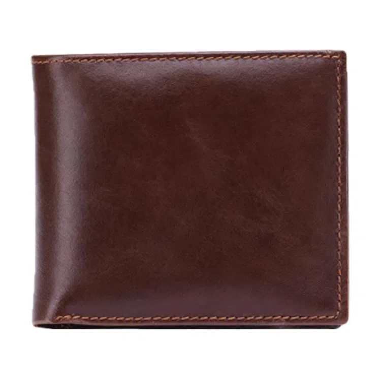 老人头 时尚简约短款多卡位 牛皮 钱包 男款 咖啡色/棕色