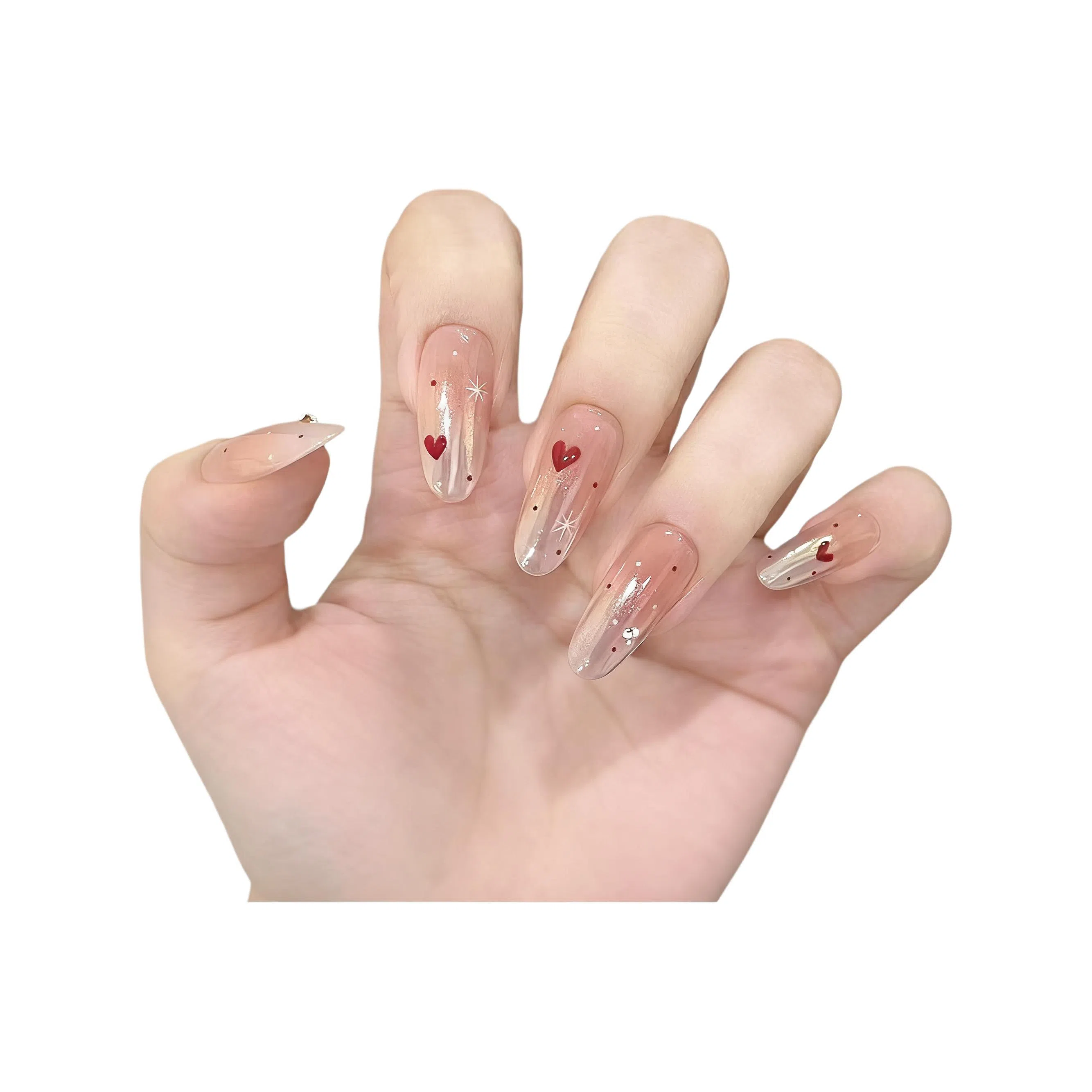 柚予颜 手工穿戴甲星空波点爱心氛围感气质美甲  椭圆裸粉渐变 纯欲