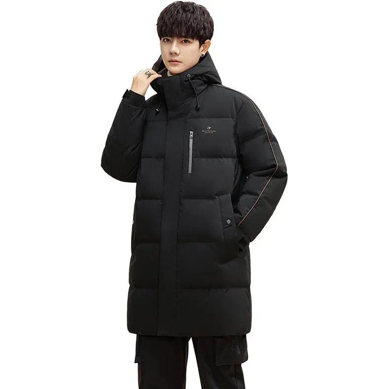 鸭鸭 石墨烯蓄热极寒系列中青年韩版休闲基础百搭连帽户外运动加厚保暖中长款羽绒服 男款