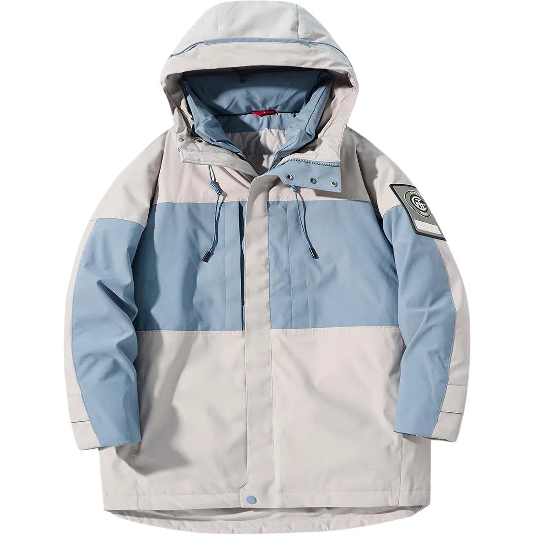 鸭鸭 拼接撞色中长款连帽滴塑标设计休闲宽松工装加厚保暖羽绒服 男款