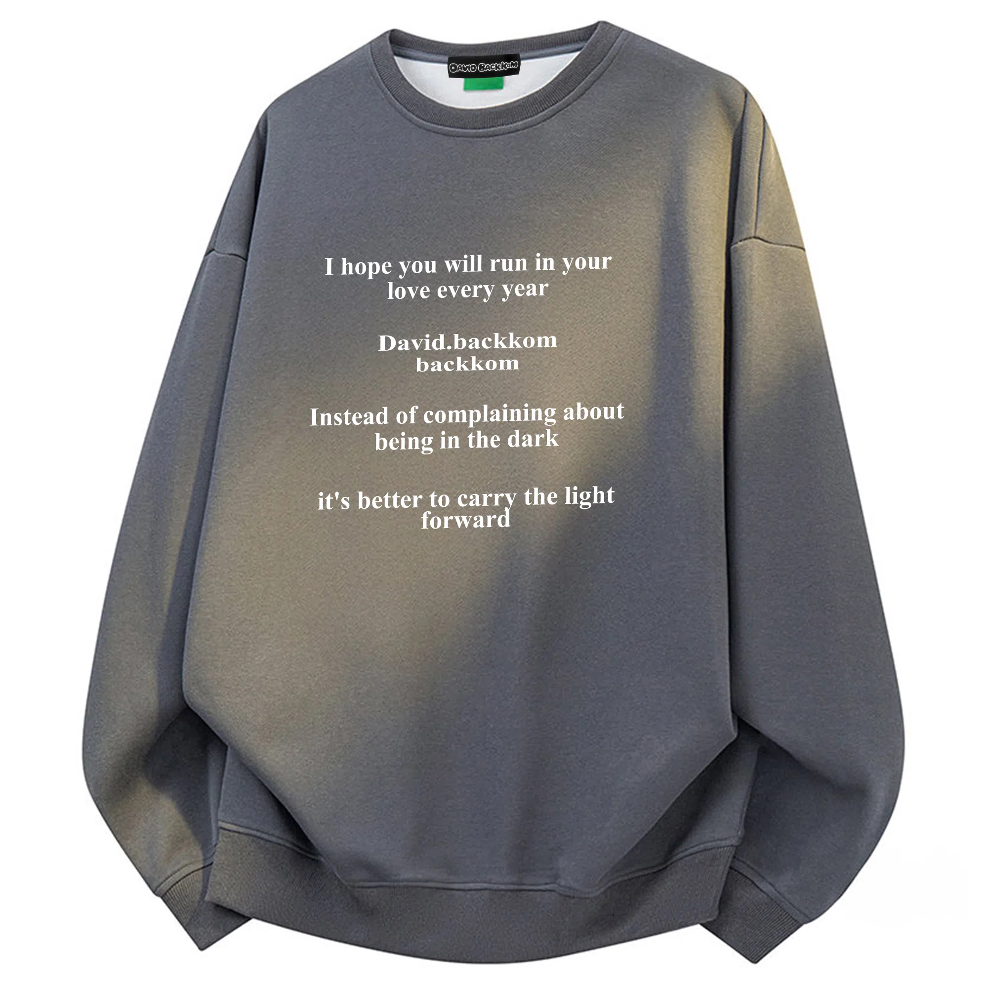 大卫贝肯 美式潮牌重磅纯色曼巴棉文章字母印花设计宽松舒适日常通勤百搭长袖圆领卫衣 男女同款