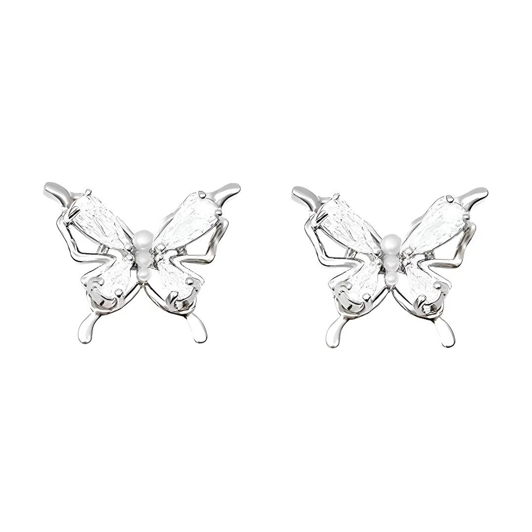 璀璨银蝶耳饰 蝴蝶元素精致百搭耳饰 合金珍珠耳钉 时尚耳钉 女款