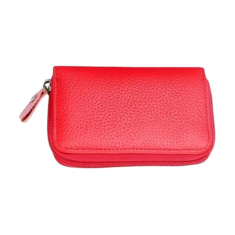 掐尖 纯色荔枝纹多功能便携 头层牛皮 卡包 常规 男女同款情侣款 红色/黑色