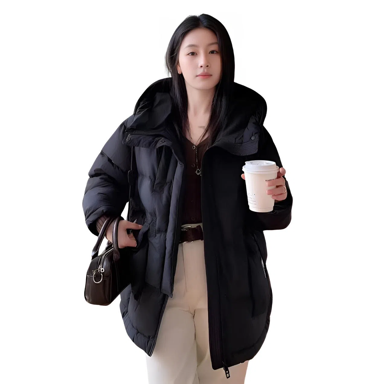 鸭鸭 加厚保暖休闲时尚百搭中长款长袖羽绒服 女款