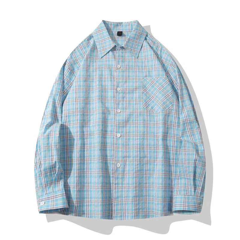 【dme】 秋季多巴胺穿搭撞色格纹衬衣外套港风潮流休闲宽松潮牌长袖衬衫 男女同款