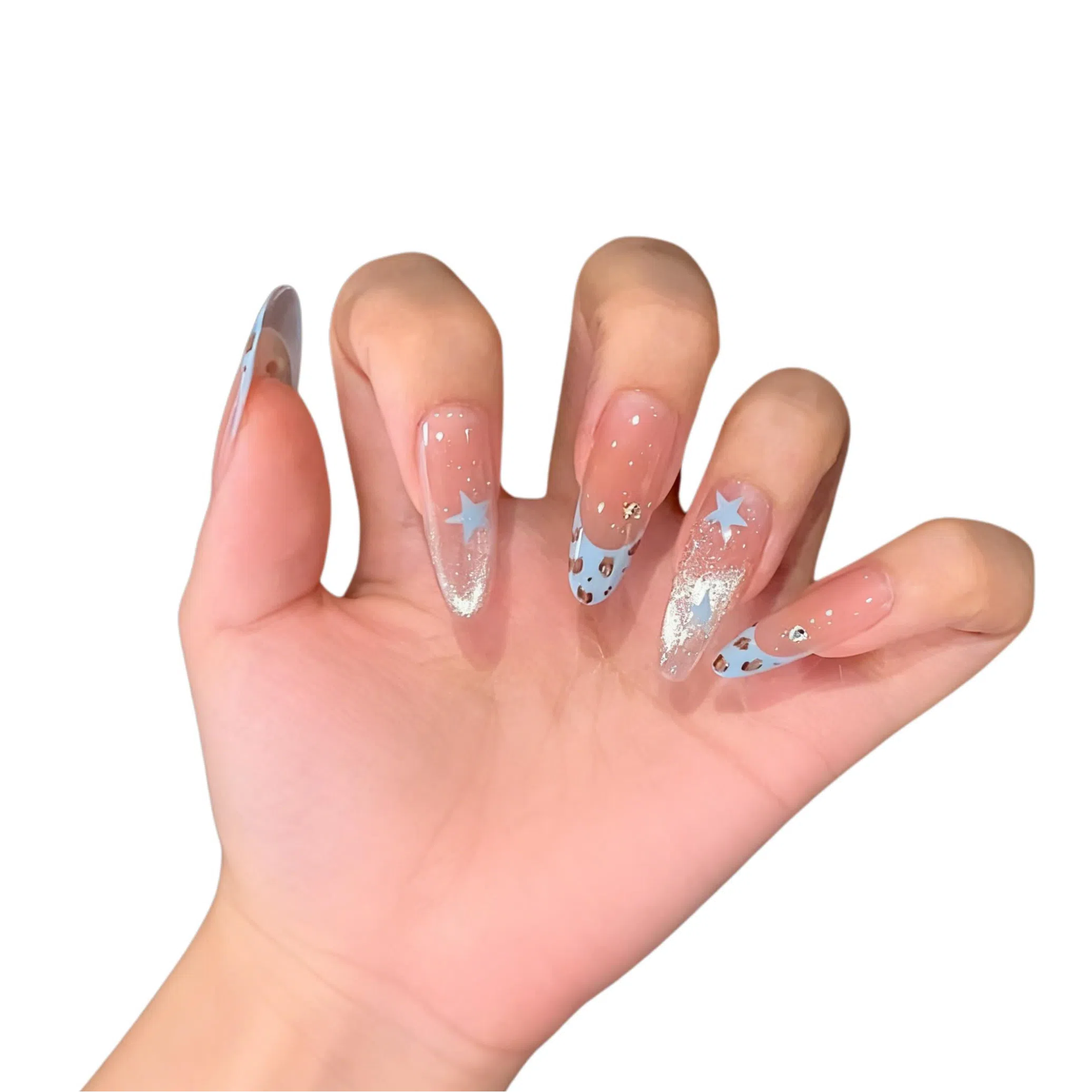 柚予颜 手工穿戴甲猫眼星星高级感法式豹纹辣妹美甲  杏仁裸色渐变 纯欲