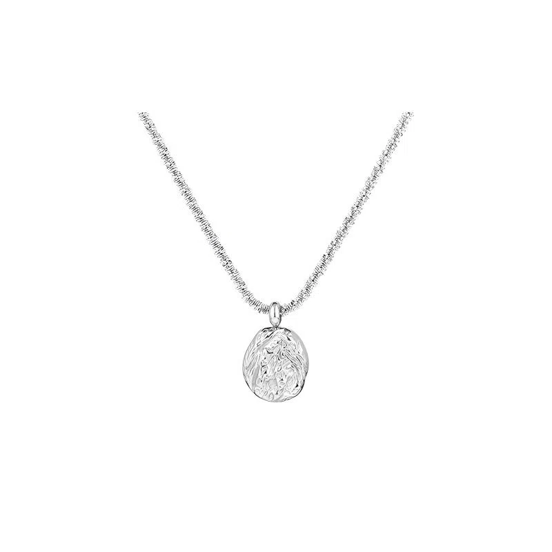 极昼 波光粼粼时尚小众简约圆牌满天星肌理褶皱设计潮流个性冷淡风高级感轻奢精致显白闪亮百搭锁骨链 钛钢 项链 男女同款情侣款