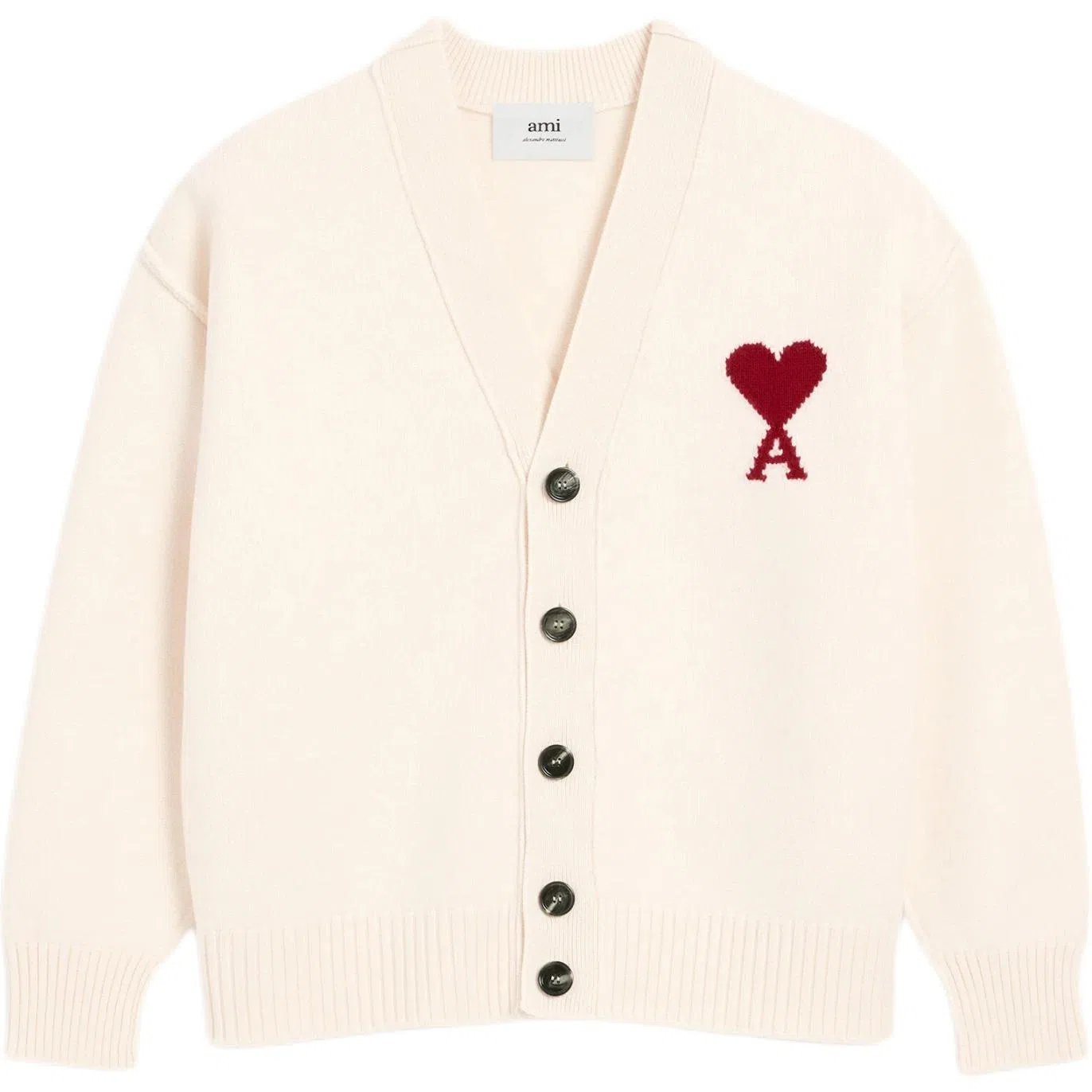 AMIPARIS Logo V-Neck Knit Cardigan Ivory