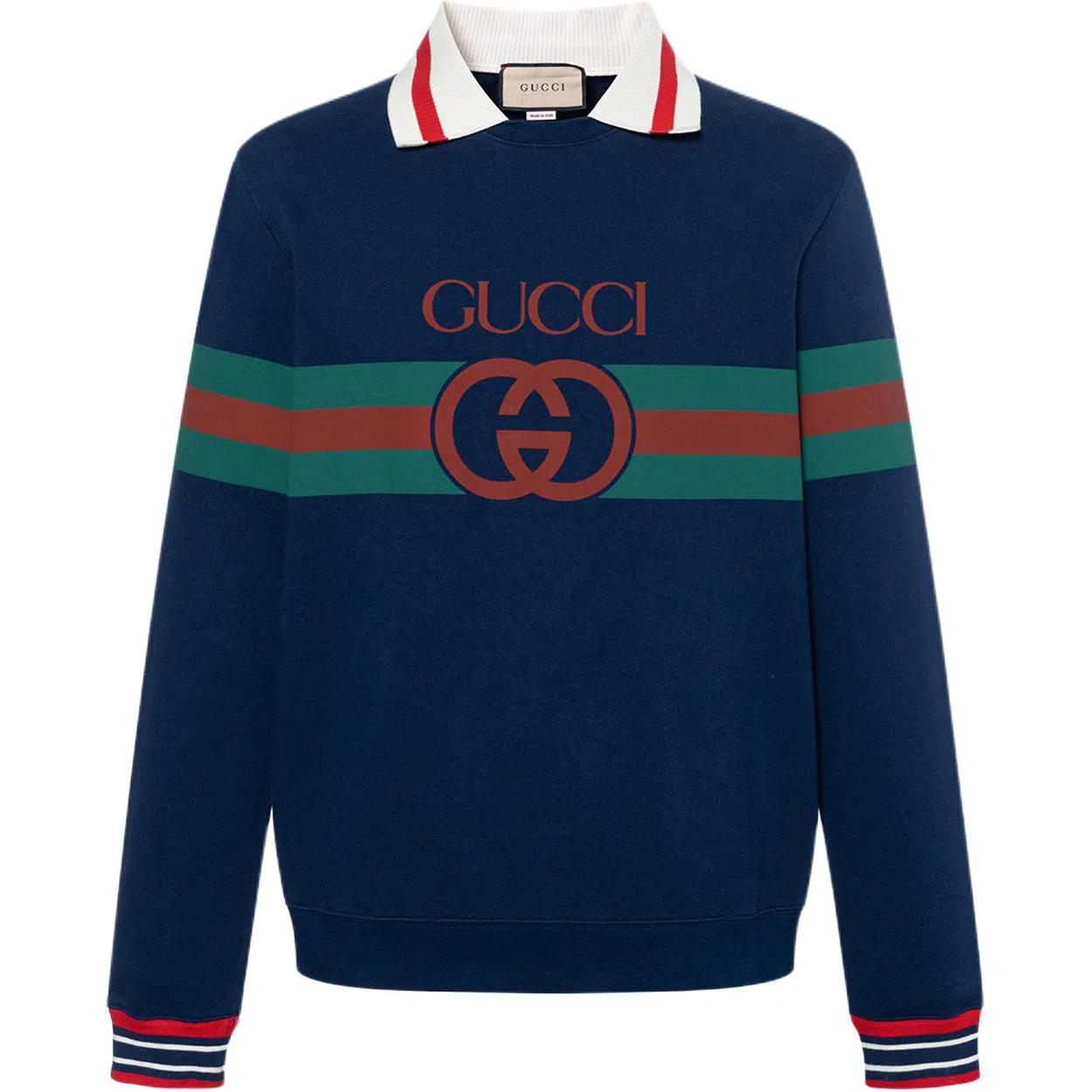 GUCCI SS23 Striped Lettering Sweatshirt Navy