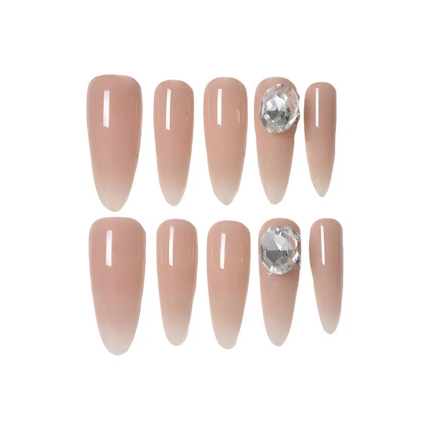 柚予颜 嬛嬛美甲白开水镶钻穿戴甲高级感简约显白美甲  长款裸色纯色 纯欲