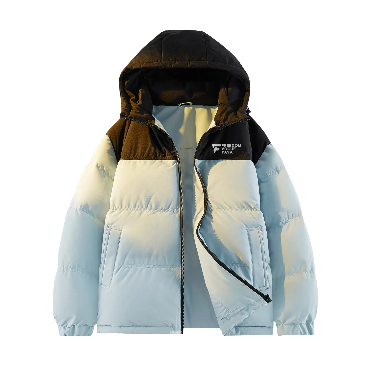 鸭鸭 冬季连帽外套创意字母设计经典基础款百搭保暖潮流时尚休闲户外通勤撞色棉衣羽绒服 男女同款