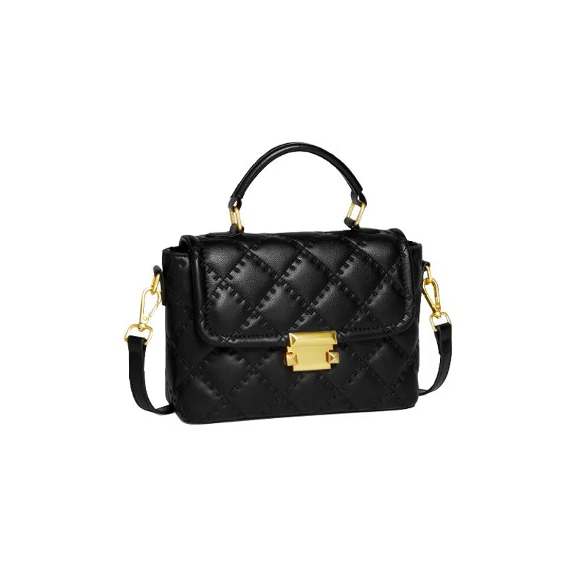 纳兰杜 小香风菱格时尚百搭精致优雅大方通勤 牛皮拼合成革 单肩斜挎手提包 中号 女款 米白色/子夜黑