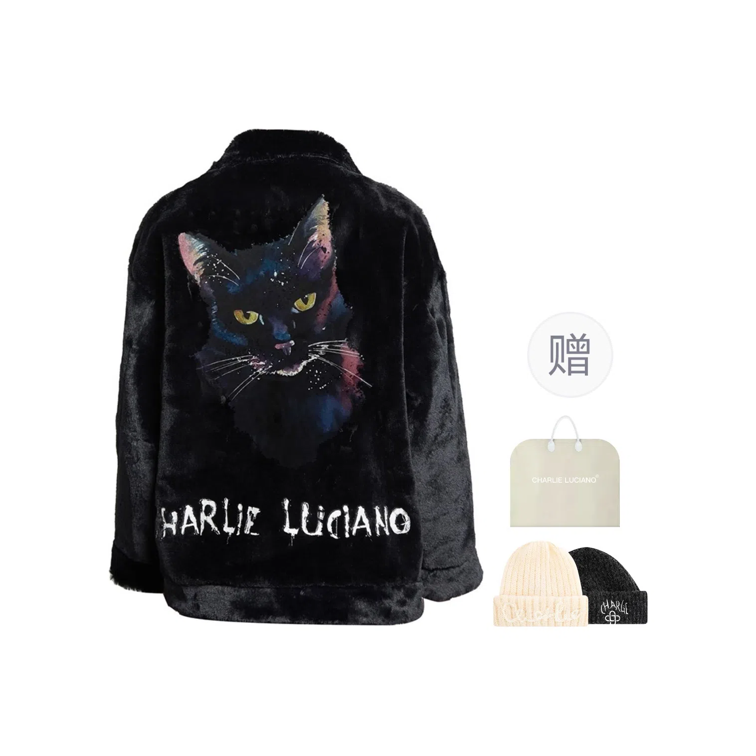 Charlie Luciano Black Faux Fur Coat