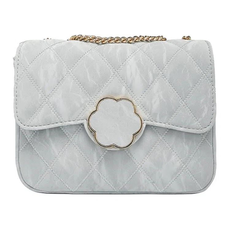 稻草人 经典菱格山茶花设计 翻盖开合大容量 链条包腋下包单肩包 聚氨酯革 斜挎包 常规 女款 灰蓝/淡绿/浅粉色