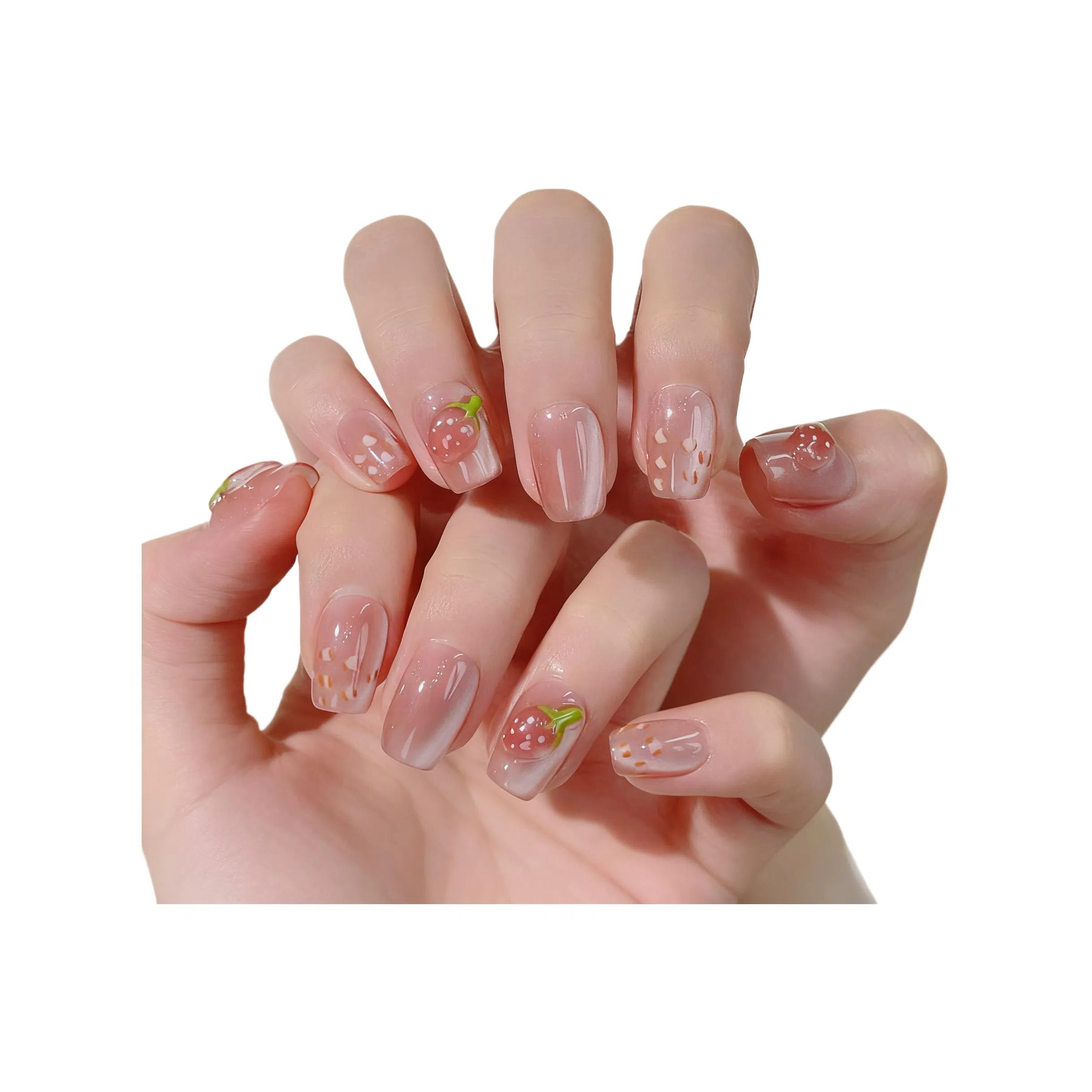 爱鼎琪 立体草莓手工美甲纯欲风日常可爱猫眼假指甲贴片可拆卸短甲  短款粉色晕染