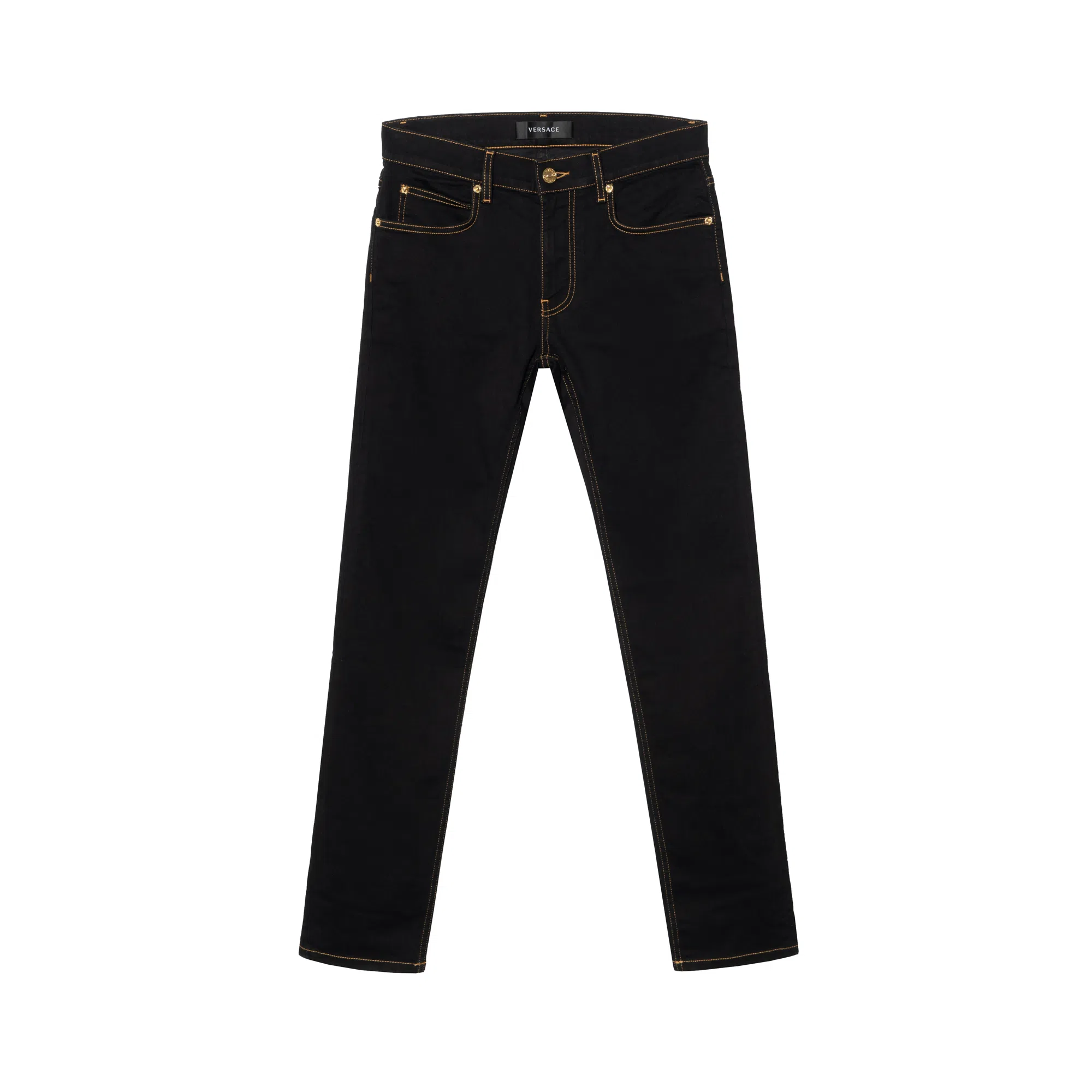 范思哲 五口袋字母刺绣长款牛仔裤 男款 黑色