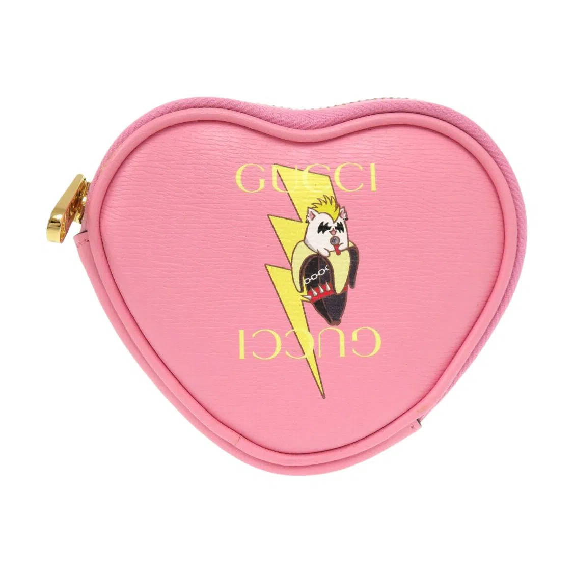 Gucci x Bananya Heart Banana Lightning Leather Coin Purse Pink