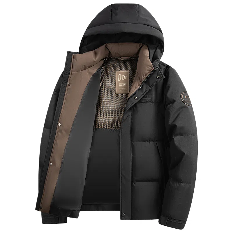 鸭鸭 石墨烯蓄热纯色韩版休闲百搭防寒保暖短款连帽羽绒服 男款