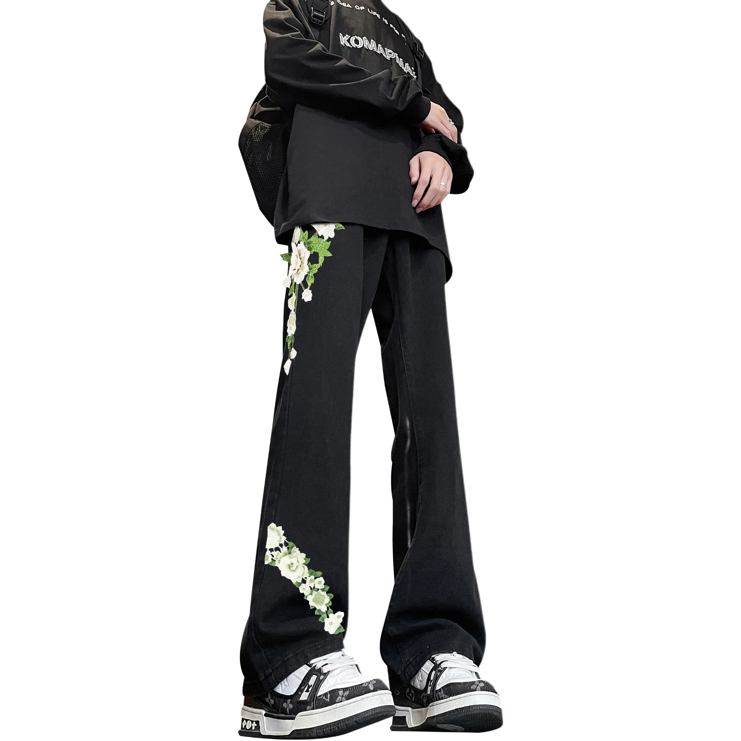 【万针刺绣3D立体浮雕】布客行 显腿长显高显瘦重工美式高街复古水洗直筒基础款花卉透气舒适亲肤休闲百搭微喇长裤牛仔裤 男女同款