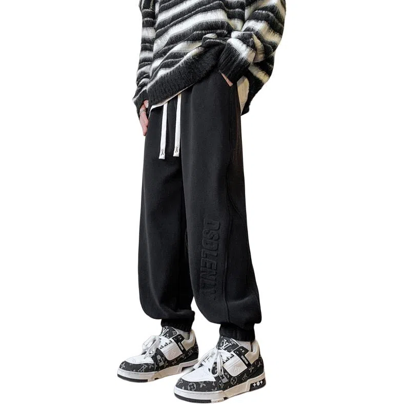 顶峰保罗 美式潮牌字母宽松运动加绒裤子无性别主义高级感秋季穿搭显高显瘦潮流百搭休闲裤 男女同款