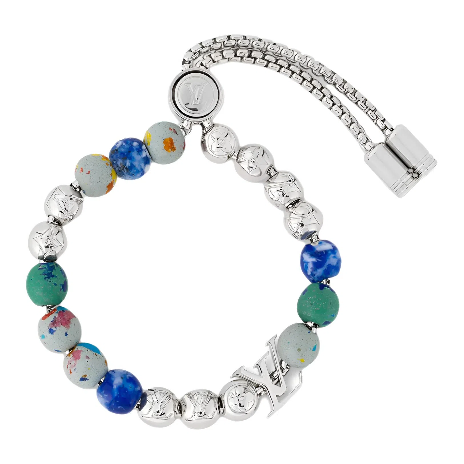 Louis Vuitton Monogram Recycled Bracelet Silver Blue Green