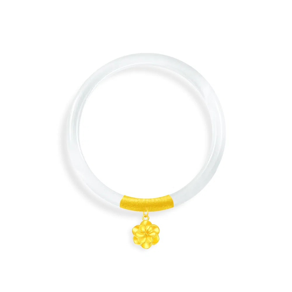 【999足金纯金 好运莲莲】 福韵金 六桂福 莲花新中式国风国潮时来运转诸事顺利轻奢温婉简约高级贵气时尚百搭 玉髓 手镯 女款