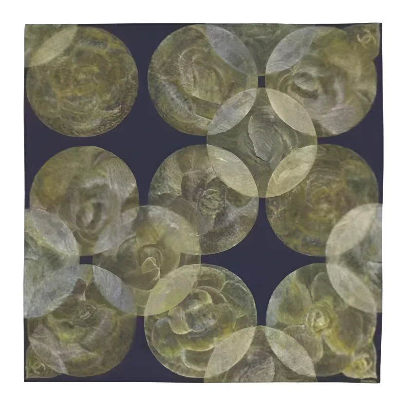 CHANEL Floral Silk Scarf Black Green