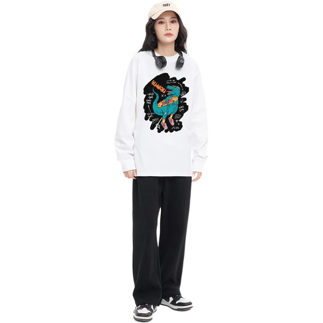 HUANQIU Oversize Cartoon Dinosaur Tee