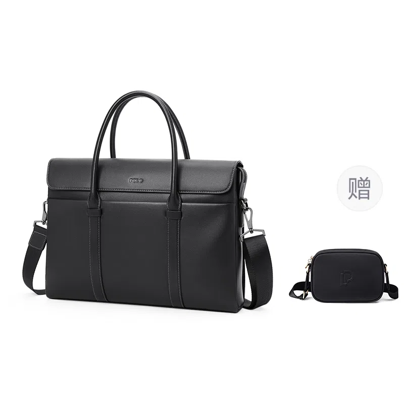 POLO Large Capacity Leather Briefcase Black