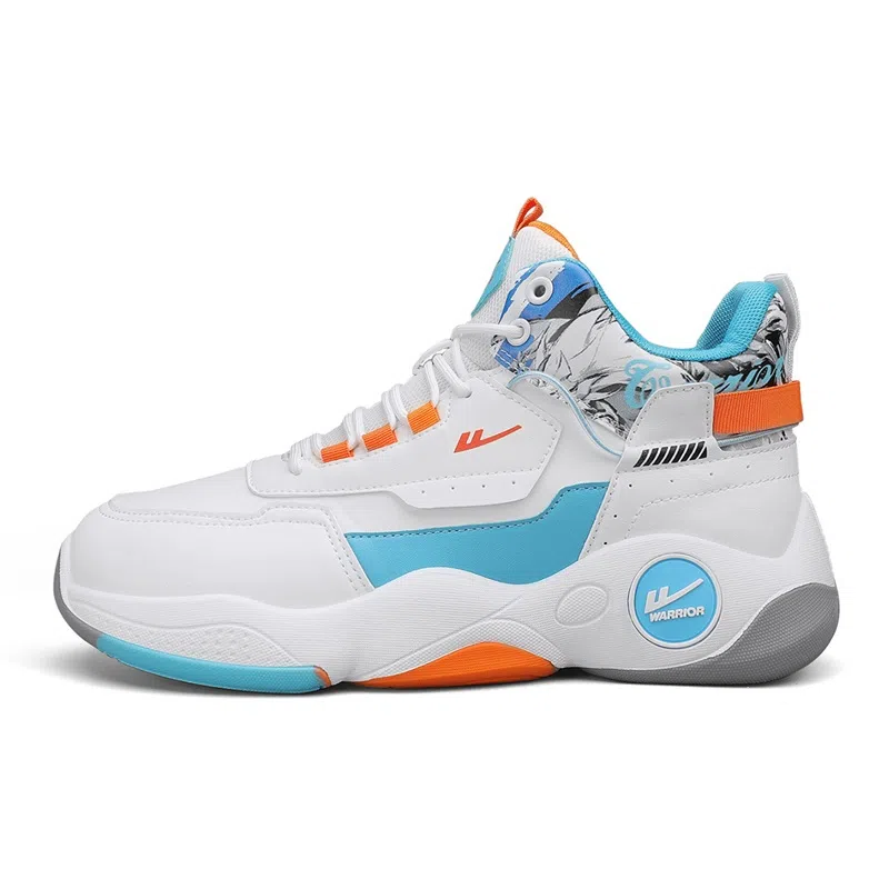 Warrior High-Top Basketball Sneakers White Blue Orange