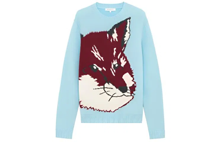 Maison Kitsune FW21 Jacquard Wool Sweater Blue