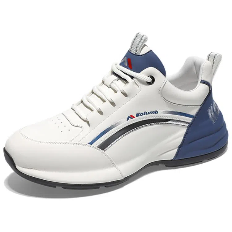 哥仑步 头层牛皮 简约舒适 时尚百搭 防滑透气增高 低帮 生活休闲鞋 男款 白蓝