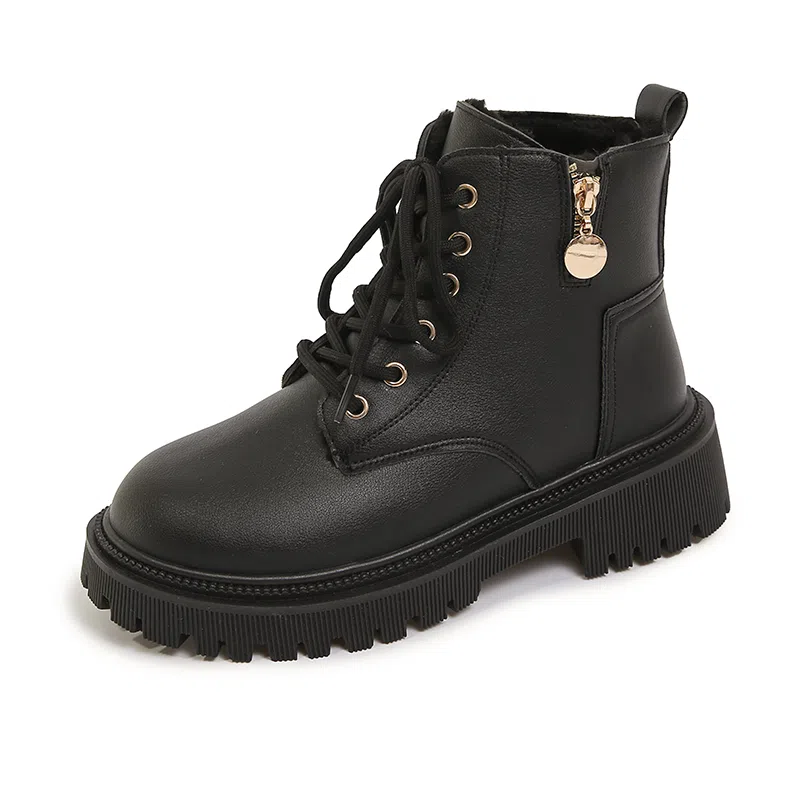 Black Dinosaur Superfiber Leather 11.5cm Height Increase Biker Boots Women