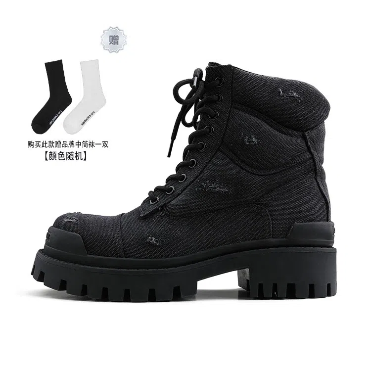 HANQIAORIJI Vintage Thick Sole Martin Boots Black