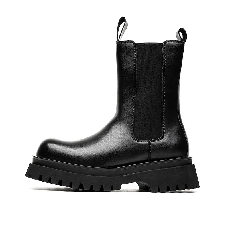 威世米邦 超纤皮 潮流小众厚底 中筒 切尔西靴 中跟 男款 黑色