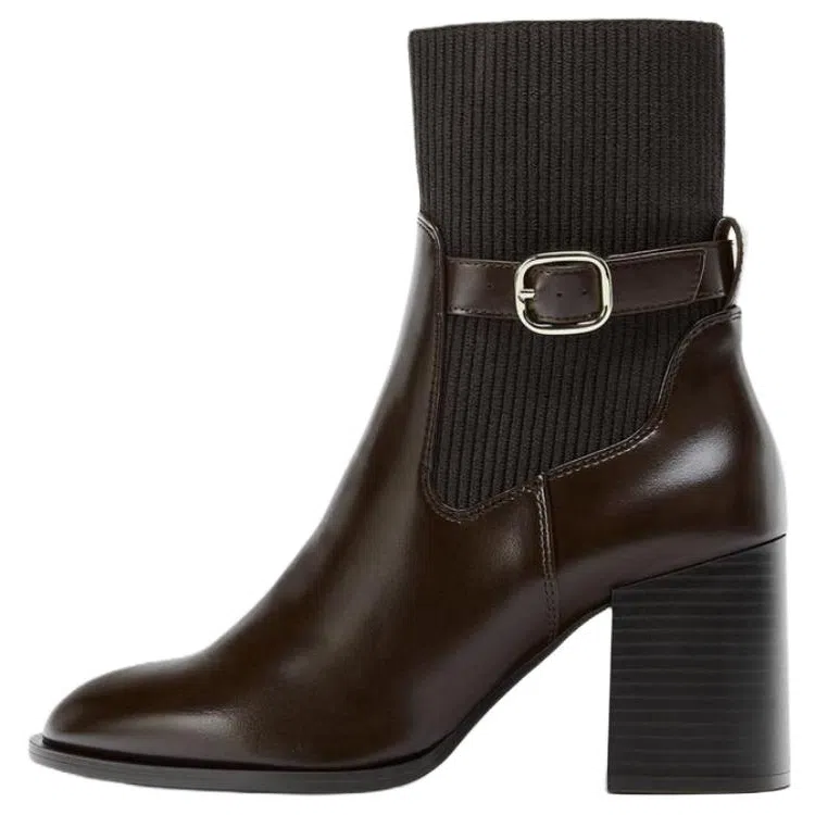 ZARA PU Ankle Boots Brown