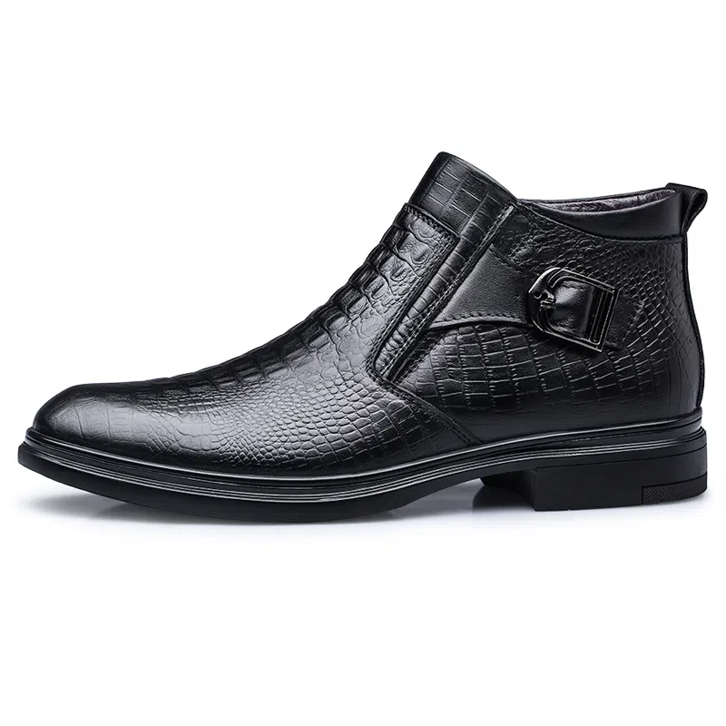 BrandName Classic Croc Leather Boots Black