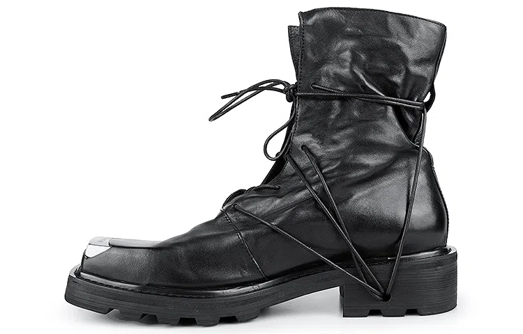 Huànxiàngzhě Black Leather Zipper Boots