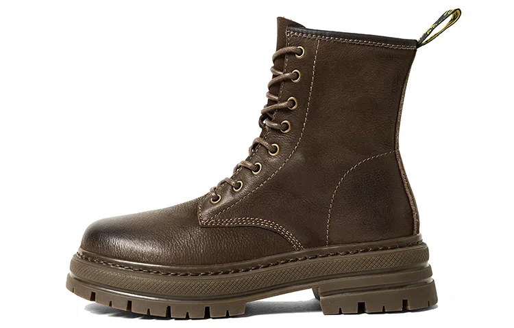 Q.VONTON Vintage 8-Eyelet Biker Boots Dark Brown