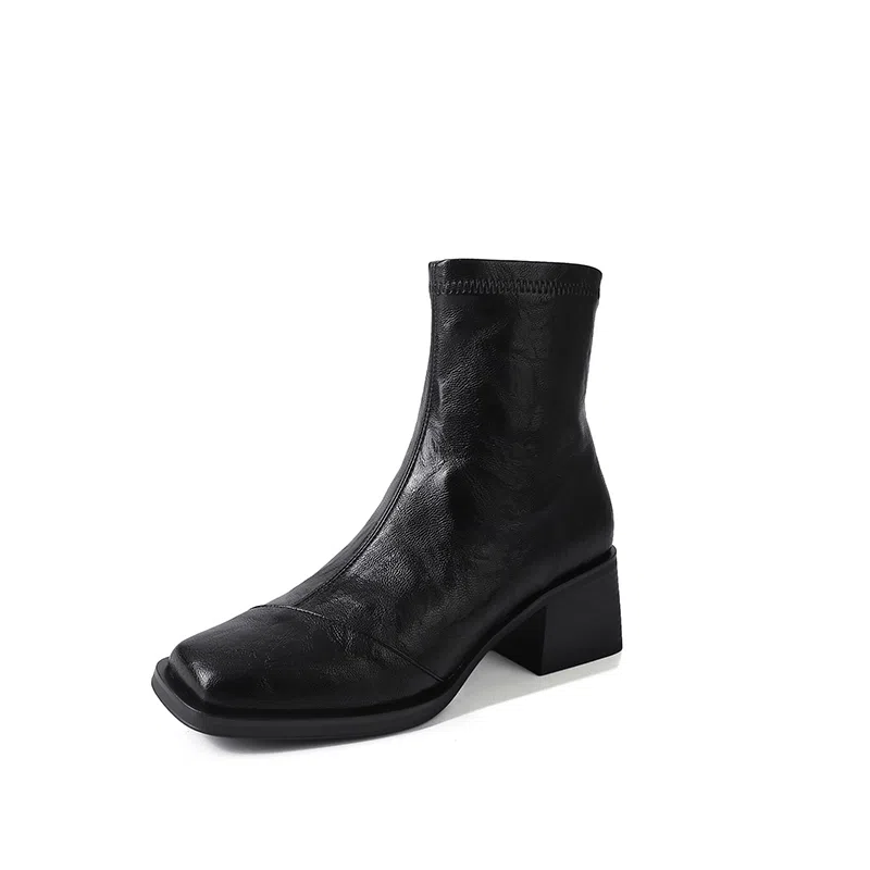 PVAJ Square Toe Elastic Block Heel Boots