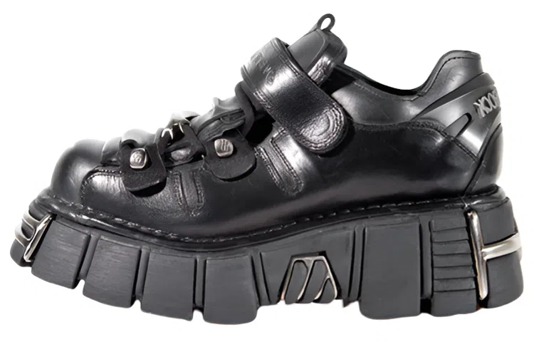 New Rock Vintage Metal Platform Shoes Black