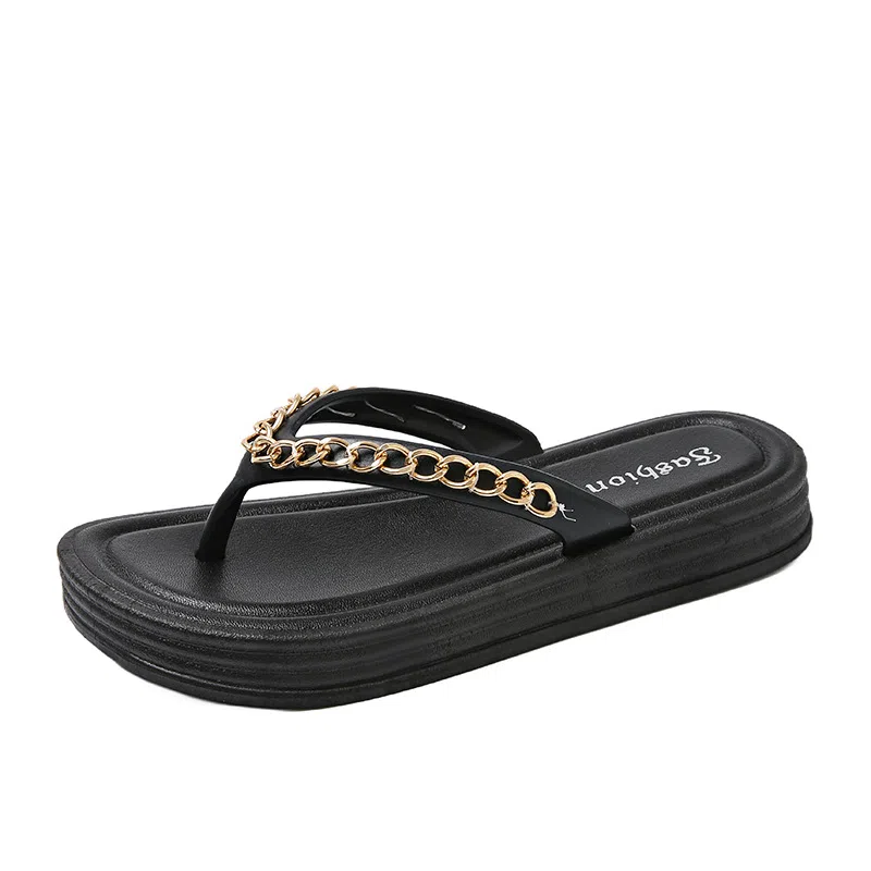 TAFN Beach Chain Flip Flops Black
