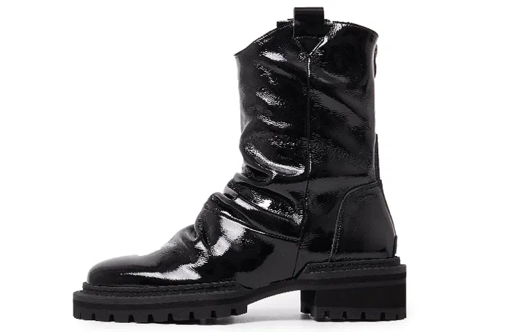 STOOSHE Pleated Series Back Zipper Martin Boots Black