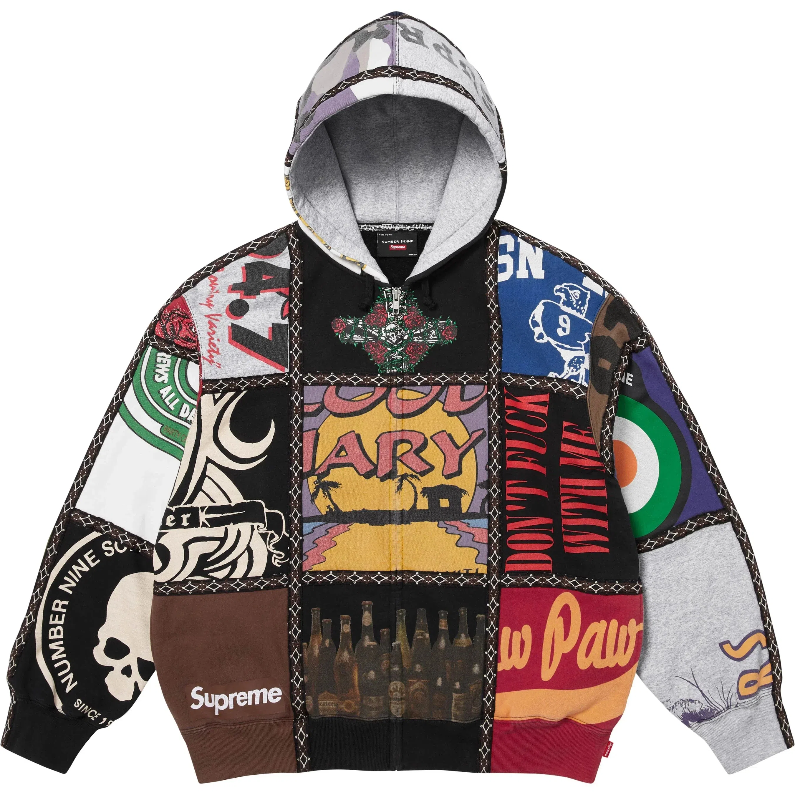 Supreme x Number (N)ine Patchwork Zip Up Hoodie