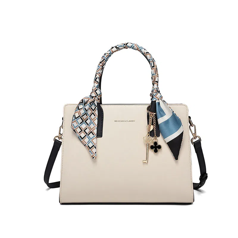 稻草人 精致百搭丝巾时尚潮流 合成革 单肩斜挎手提包 常规 女款 米白/杏色