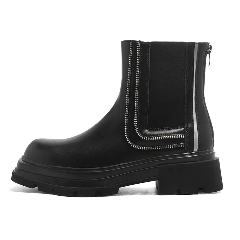 罗蒙 超纤皮 英伦风百搭舒适简约厚底增高 切尔西靴 男款 黑色