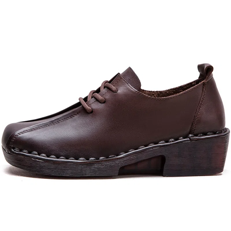 Jiezhou Vintage Leather Casual Shoes 4CM Women