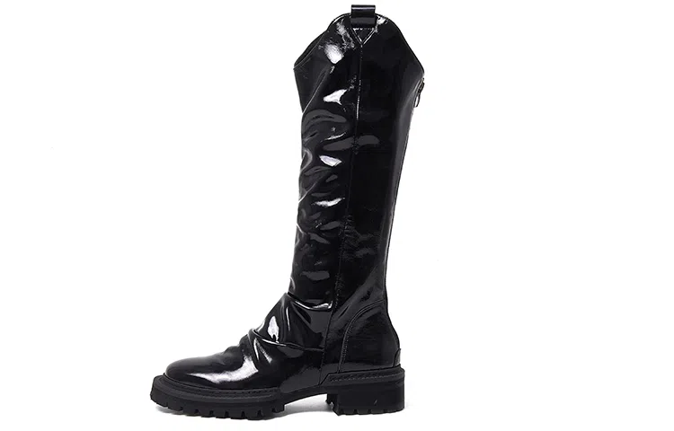 STOOSHE Pleated High Zip Boots Black