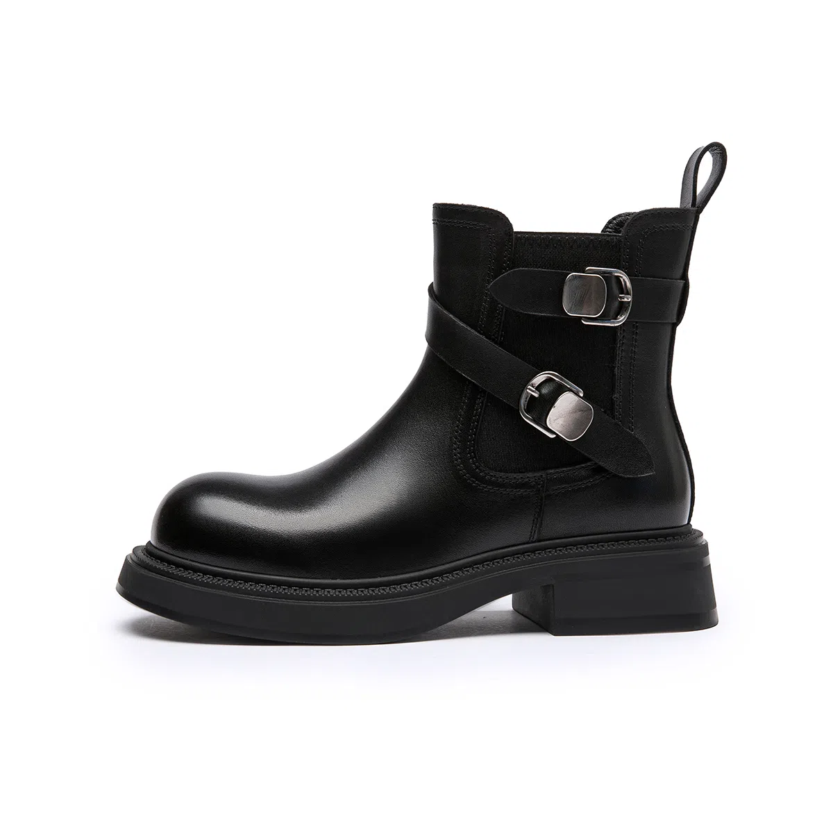 日泰 头层牛皮 时尚潮流 简约经典 短筒 切尔西靴 女款 黑色